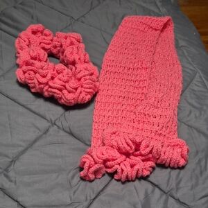 Chic Pink Crochet Scarf and Scrunchie Set